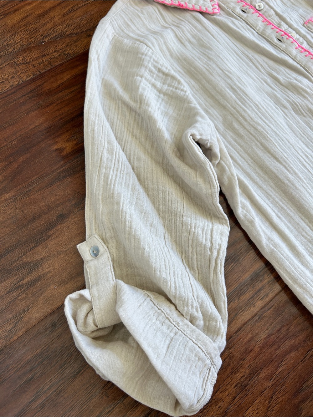 NATURAL LIFE Cream Button-Up Tunic with Pink Trim - Picture 4 of 8